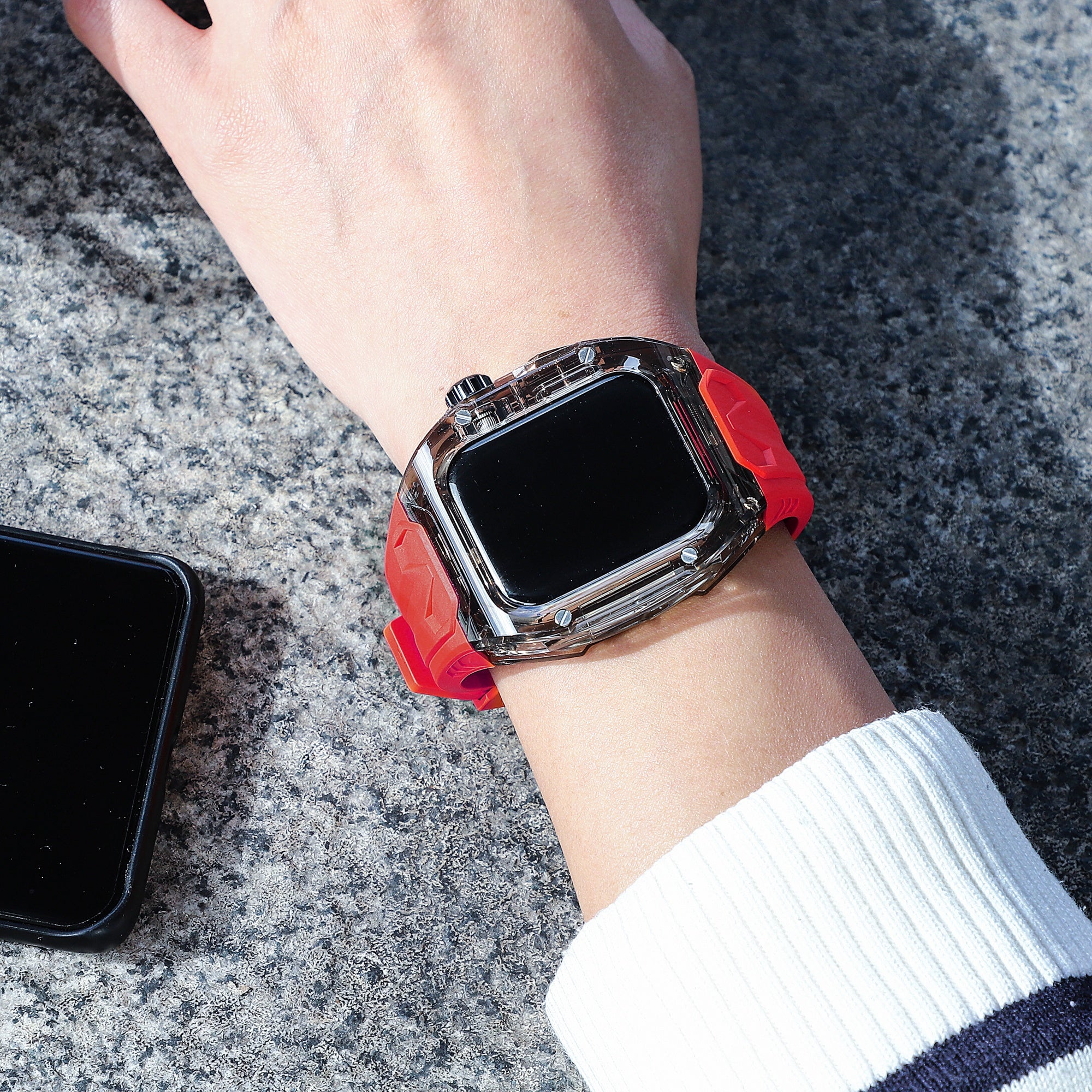 For Apple Watch 9 / 8 / 7 45mm / SE (2023) / SE (2022) / SE / 6 / 5 / 4 44mm TPU Watch Band with PC Case - Red For Apple Watch 9 / 8 / 7 45mm / SE (2023) / SE (2022) / SE / 6 / 5 / 4 44mm TPU Watch Band with PC Case - Red